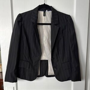 Anthropologie Black Pinstripe Wool Blend Blazer